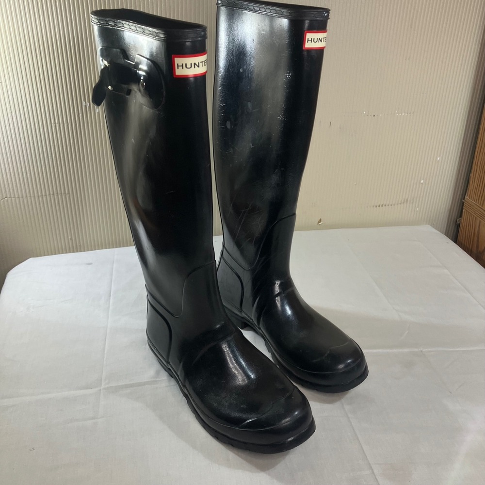 Hunter Original Tall Gloss Black Rubber Rain Boots WFT1000RGL Womens US 9